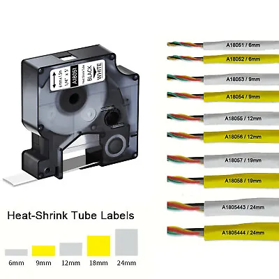 Heat Shrink Tube Label Tape White Yellow For DYMO Rhino 6/9/12/19/24mm • £9.59