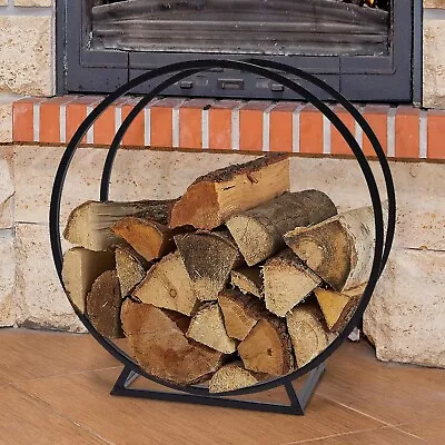 Round Metal Firewood Wood Store Logs Rack Holder Fire Pit Storage Indoor Outdoor • £25.99