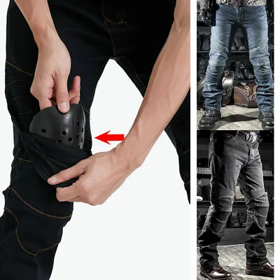 Mens Denim Trousers Jeans Motorcycle Cargo TrousersPants Armoured Motorbike Pant • £28.99