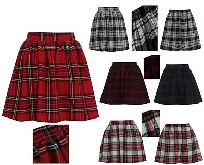 New Womens Red Ladies Check Tartan Skater Mini Skirt Elasticated Waist Size 8-20 • £13.99