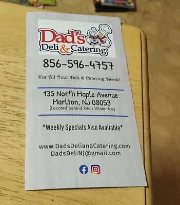 Dad’s Deli Delicatessen Catering Maple Avenue Marlton New Jersey Menu Ephemera • $7.99