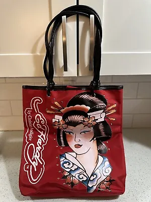 Ed Hardy Bag Christian Audigier Tote Red Geisha Tattoo Art Studs Vintage Y2K NEW • $59.90