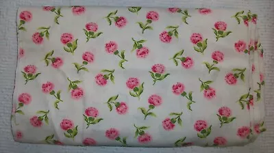 Vintage Cotton Or Linen Floral Fabric ~ Pink Thistle  Carnation On White 4.5 Yd • $30