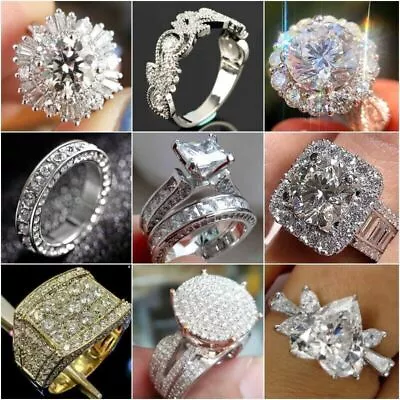 $4.72 • Buy 925 Silver Ring Jewelry Cubic Zirconia Women Wedding Engagement Rings Size 6-10