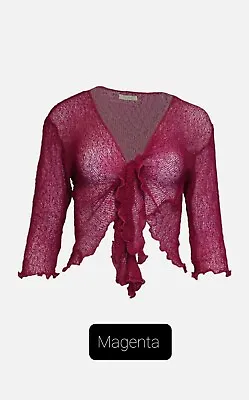 £8.99 • Buy Womens Ladies Bali One Size Tie Up Stretch  Net Shrug Cardigan Magenta Color 104