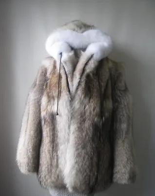 Men's Sz XL New Coyote Fur Coat Jacket With HOOD & Fox MAN • $1420