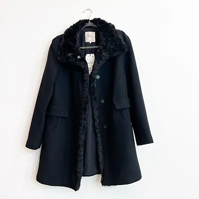 $79.99 • Buy NEW Zara Women's Faux Fur Trim Pea Coat Mid-Length Black Snap Buttons L