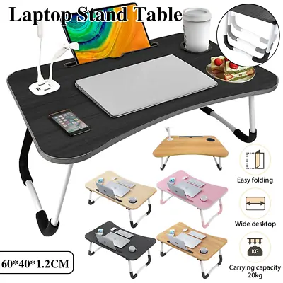 Laptop Stand Table Foldable Desk Computer Study Bed Adjustable Portable Cup Slot • $16.99