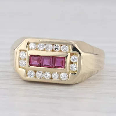 0.90ctw Ruby Diamond Halo Ring 14k Yellow Gold Size 10.25 Men's • $1349.99