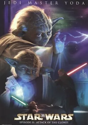 ATTACK OF THE CLONES ~ YODA FORCE DUEL 25x36 MOVIE POSTER Star Wars Episode II 2 • $8.50