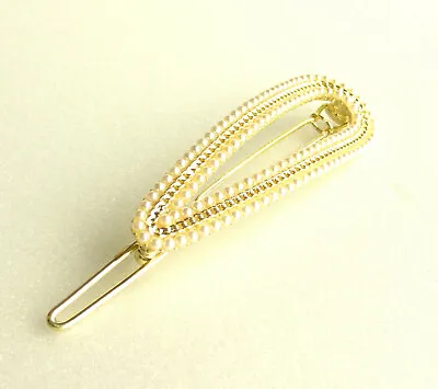 £10.36 • Buy Big Hair Clip Hair Pin Faux Pearl Bead 14K Yellow Gold Plated 7.3cm 20mm Wide UK