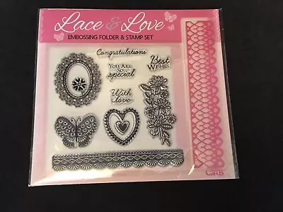 Lace & Love Clear Stamp Border Embossing Folder Set Sentiments Frames Butterfly • £3.50