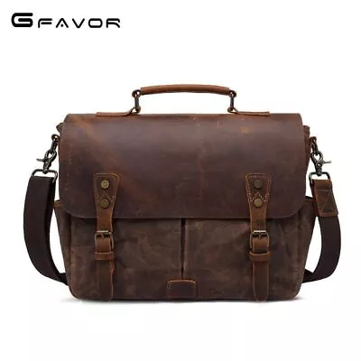 Vintage Men Waxed Canvas Laptop Bag Briefcase Shoulder Crossbody Messenger Bags • $69.90