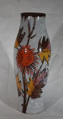 Vintage Mid Century Art Pottery Vase White Lava Glaze 9 1/2  Tall Made In Italy • $36