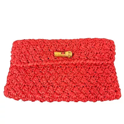 Vtg 60s Pappagallo Italy Raffia Summer Purse Clutch Bag Red Womens Mod Hippie • $24.99