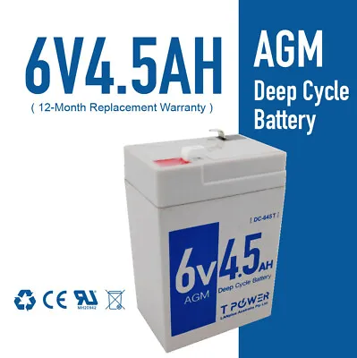 Tpower New 6V 4.5AH UPS SLA Battery 6 Volt High Rate   4AH Toy Electric Bike • $17.99
