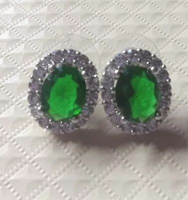 Green Emerald CZ May Birthday Birthstone Silver Stud Earrings By Premier Designs • $7.49