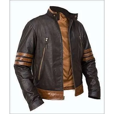 $85.43 • Buy X-Men Wolverine Origins Bomber Style Brown Real Leather Jacket All Size 