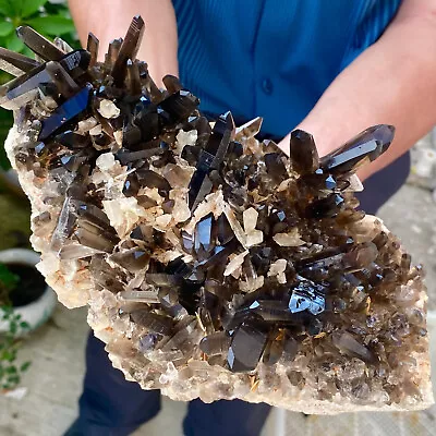 5.55LB Natural Beautiful Black Quartz Crystal Cluster Mineral Specimen • $0.99