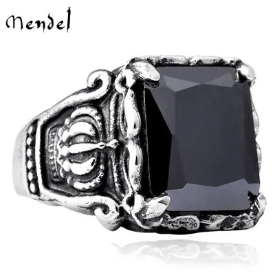 MENDEL Mens Natural Black Obsidian Crown Ring For Men Stainless Steel Size 7-15 • $11.99