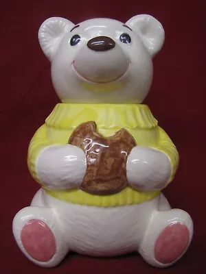 Vintage Ceramic Teddy Bear Cookie Jar  In Yellow Sweater • $29.74