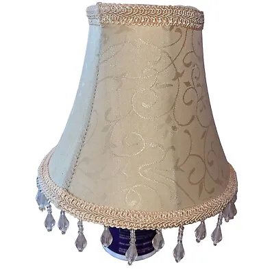 Vintage Beige Candelabra Bell Lamp Shade Beaded Fringe 5 H X 3  Top X 6  Botto • $24.97