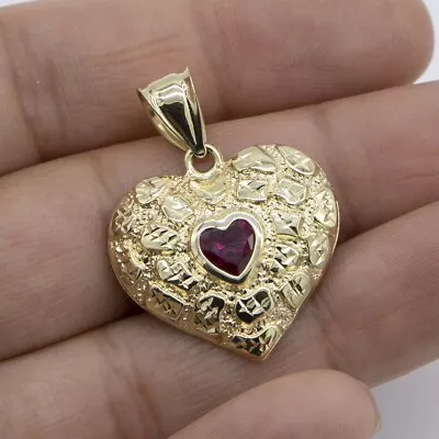 1 1/4  Nugget Textured Heart Pendant Real 10K Yellow Gold • $159.49