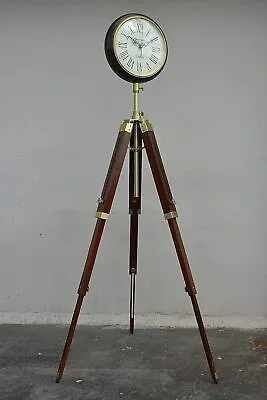 Brown Wood Grandfather Style Floor Clock Vintage Industrial 3 Folding Tripod • $199.50