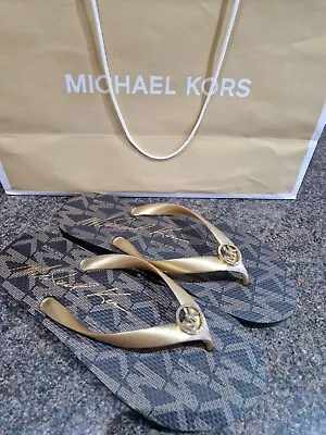 Michael Kors - Brown/Gold MK Logo Flip Flops - Women's Size 8 - New W/ Out Tags! • £30