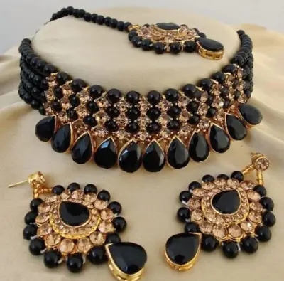 $19.99 • Buy Bollywood Style Gold Plated CZ Black Choker Necklace Indian Jewelry Set