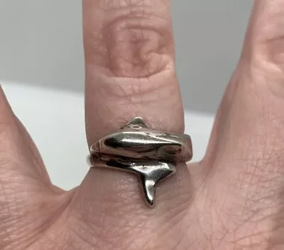 Vintage Mexico Sterling Silver Dolphin Ring Size 8 • $15.59