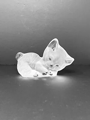 Viking Glass Cat A Figurine Paperweight Bookend Clear Satin Finish Vintage USA • $21.95