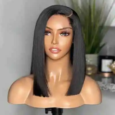 Straight Bob Human Hair Wig Pre Plucked Side Part Lace Wig 13x5x2 Remy Hair Wig • $111.19