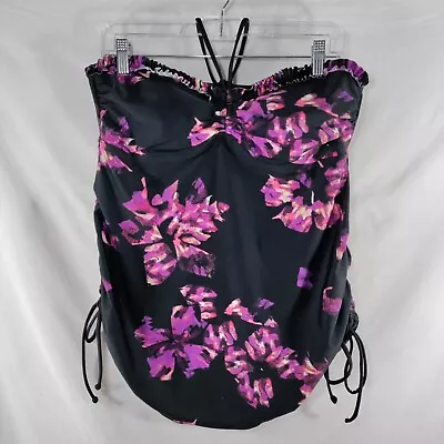 Liz Lange Maternity Halter Tankini Swimsuit Top Womens L Black Floral Ruched • $15