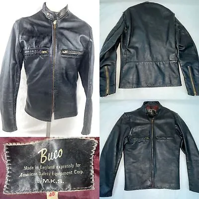 Vtg 70s Mens 40 Buco Mks Black Racer Cafe Leather Motorcycle Zip Jacket • $600