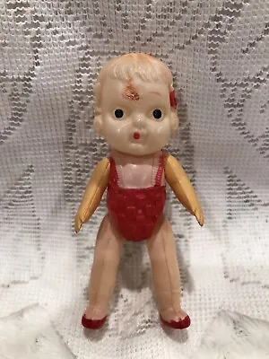 Vintage Celluloid Bathing Beauty Doll Molded Pink Tiny 3.5” Tall • $15