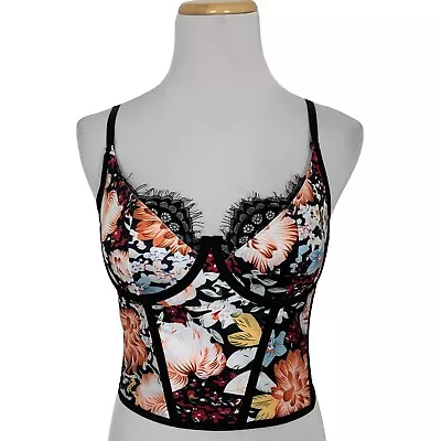 Shein Floral Lace Corset Bustier Top Womens S Boning Hook Eye Spaghetti Strap • $12.99