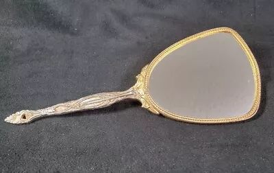 Vintage Antique Ornate Rose Vanity Hand Held Mirror Bronze Brass Gilt • $25