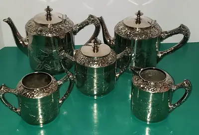 Meriden B Company Quadruple Plate Repousse Tea Coffee Set 5PC Stunning! • $199.99