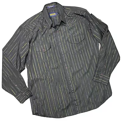 Panhandle Slim Mens Size 17 Pearl Snap Shirt Western Metallic Striped Black • $19.98