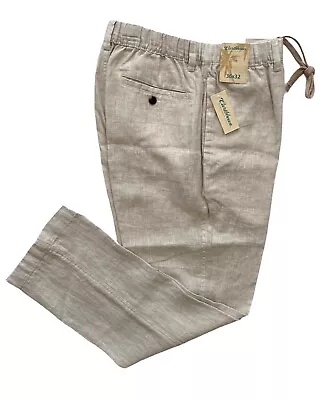Caribbean 100% Linen Natural Beige Elastic Waist Drawstring Pants Slacks 38 X 30 • $25.49