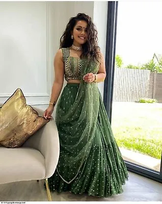 $66.07 • Buy Mehendi Green Lehenga Choli Designer Wedding Wear Lengha Indian Lahanga Saree