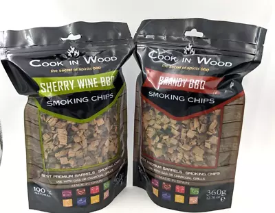 Cook In Wood Smoking Chips Brandy  + Sherry Wine Flavour Oak Smokers   BBQ 360g • £9.99