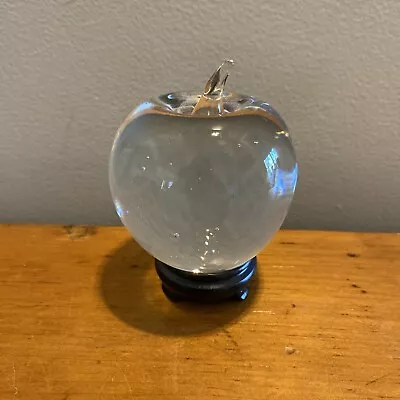 Vintage Crystal Clear Solid Glass Apple Paperweight Figurine 3.5 Inches Tall • $12