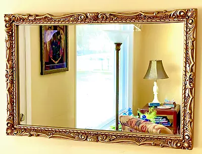 Huge 24x36 Vintage Wall Mirror Ornate Gold Rectangle Hollywood Regency Mid Cent. • $75
