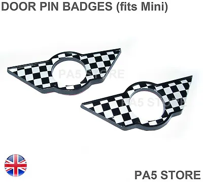 Fits Mini - 2x Door Pin Badges BLACK & WHITE Chequered Flag Badge S Quality UK - • £6.99