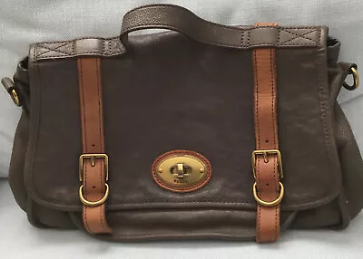 Fossil Estate Messenger Bag Brown Leather Satchel Crossbody Laptop No Strap • $24.85