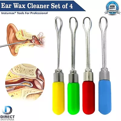 Instumax Ear Wax Cleaner Loop ENT Earwax Cleaning Curettes Set Of 4 Colorfull • $9.65