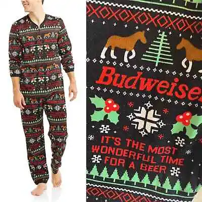 Budweiser Mens Ugly Holiday Christmas Union Suit One Peice Pajama Jumpsuit Large • $35