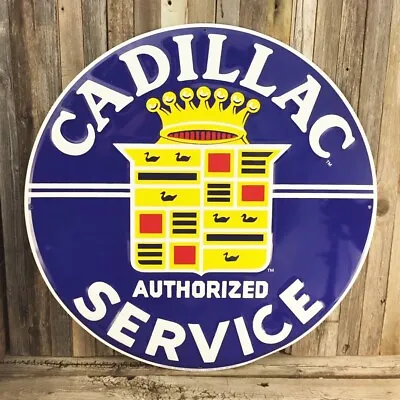Cadillac Service Large 24  Round Metal Tin Sign Vintage Shop Garage Dealer Blue • $34.95